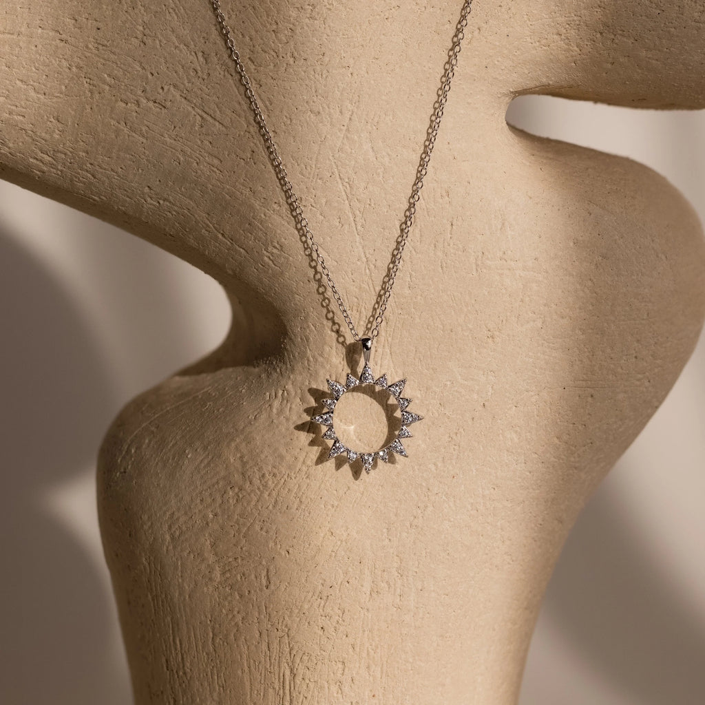 Pave Sun Necklace Silver 18K Gold Plated