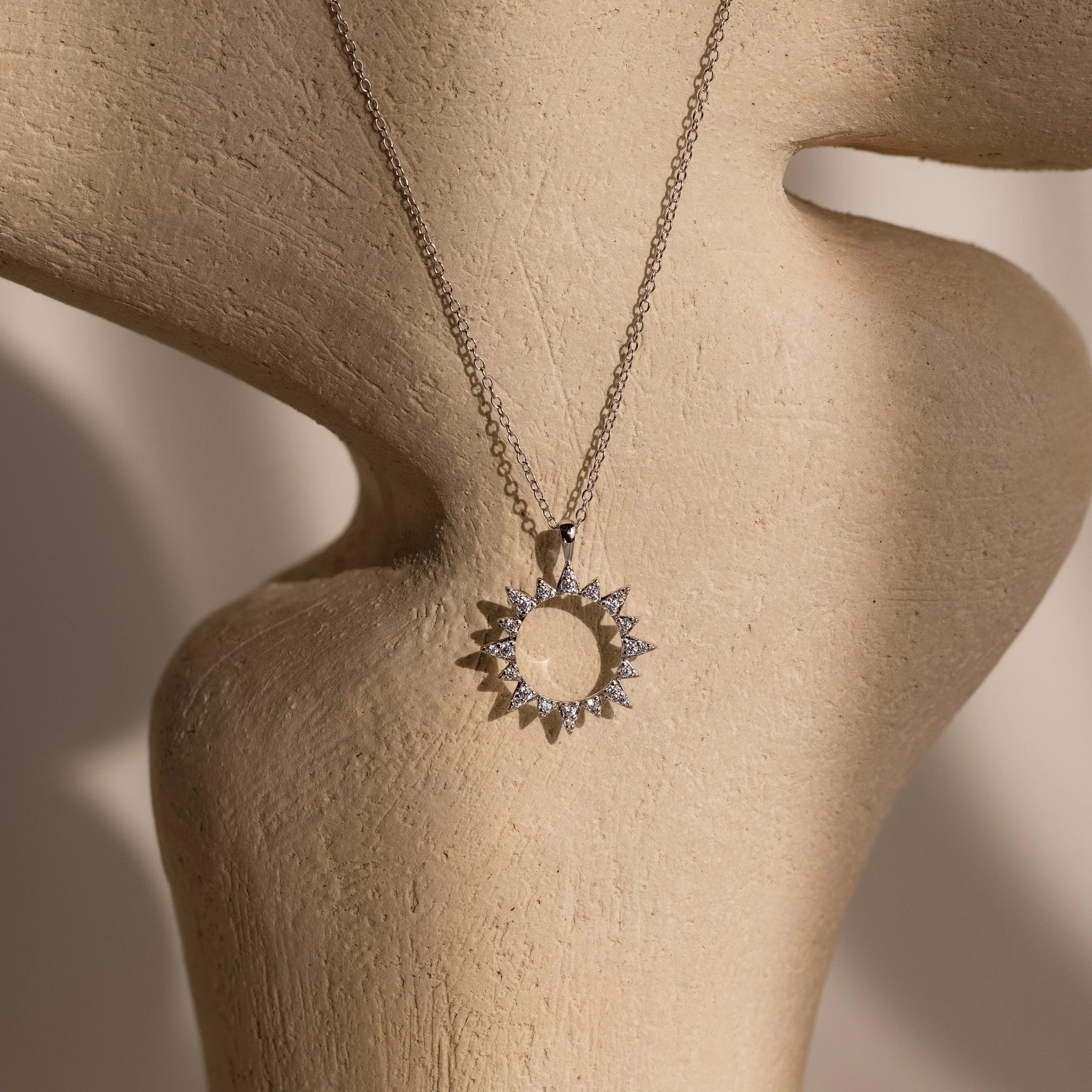 Pave Sun Necklace Silver 18K Gold Plated