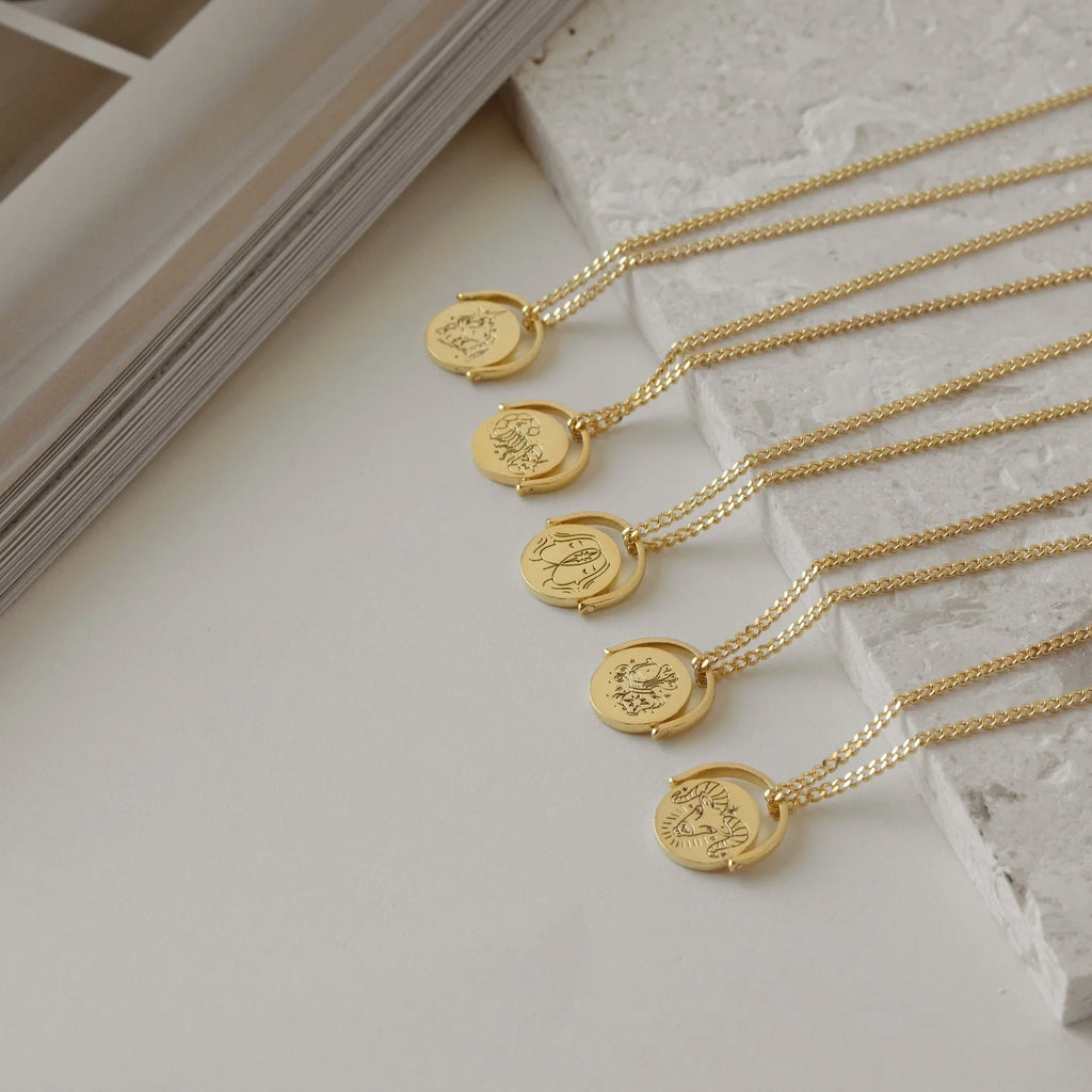 Zodiac Spinner Necklace Silver 18K Gold Plated