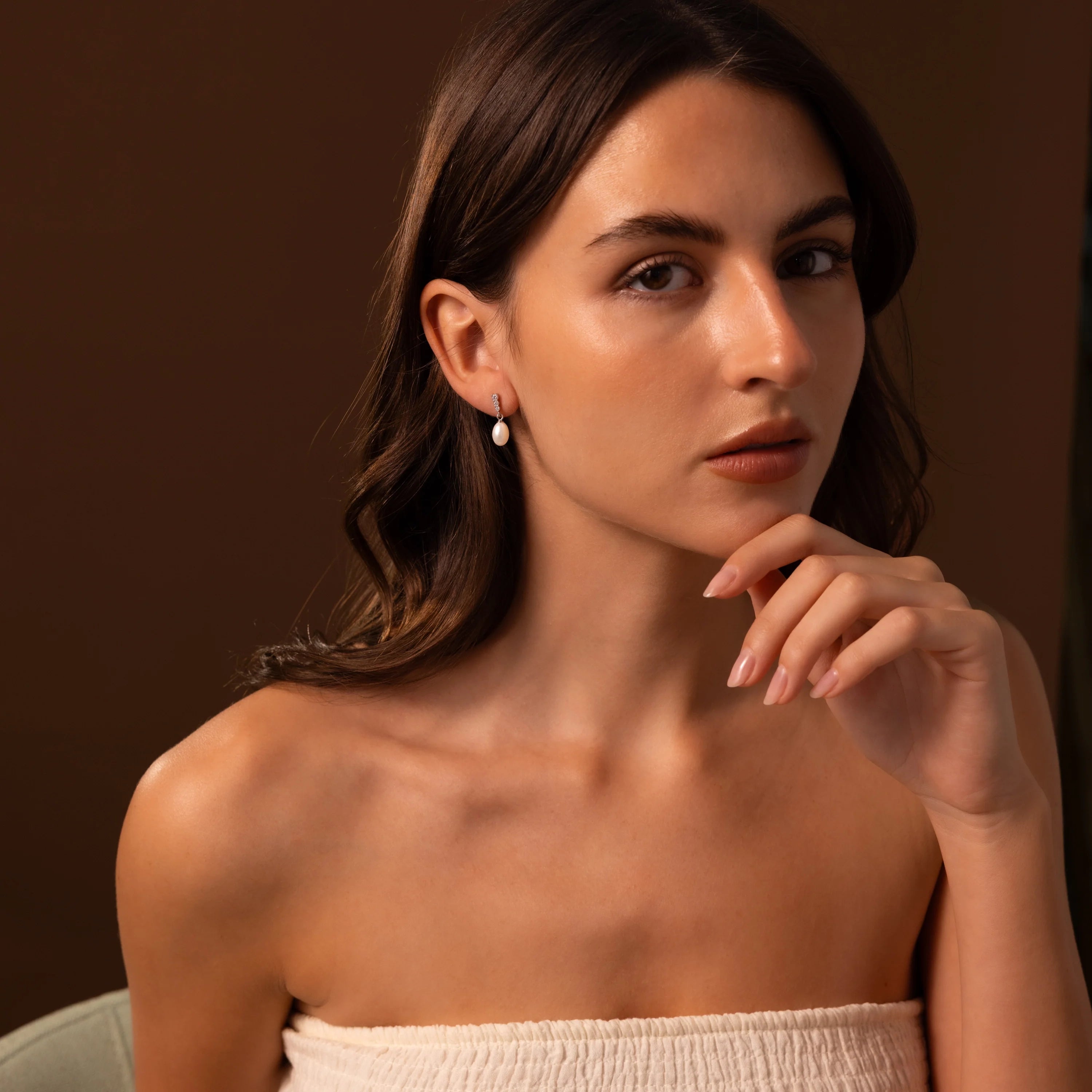 Diamond Freshwater Pearls Earrings Silver 18K Gold Plated