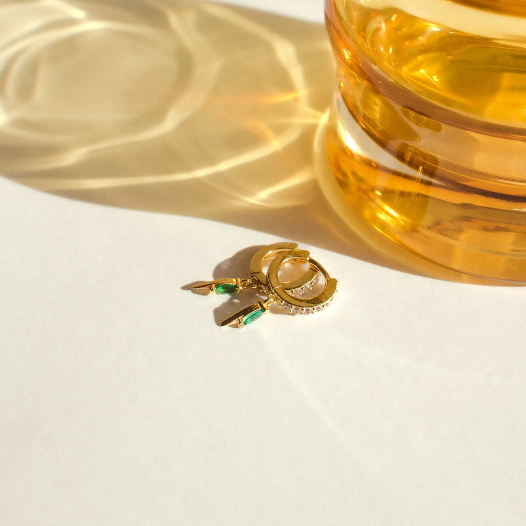 Emerald Dagger Charm Huggies Silver 18K Gold Plated