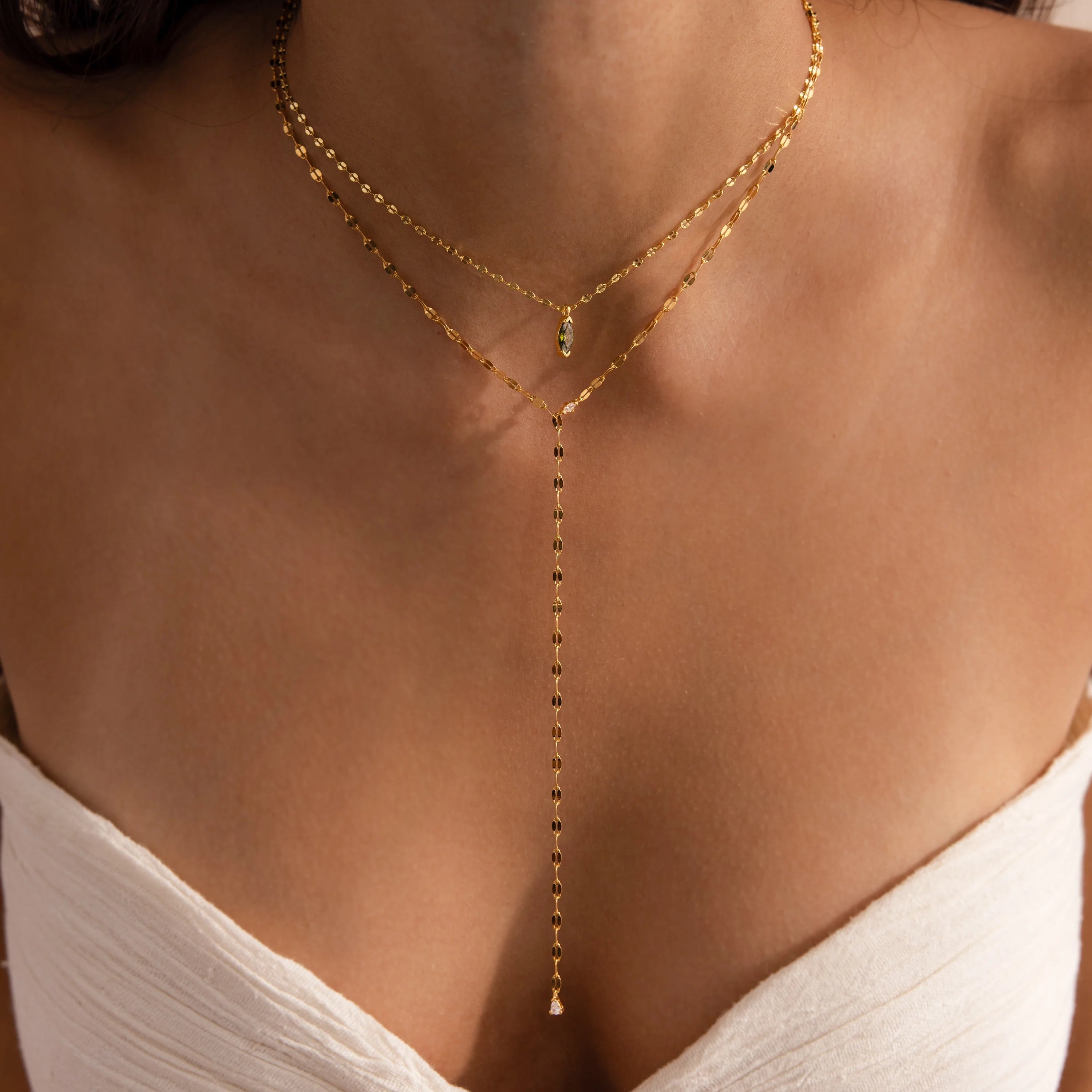 Sparkling Diamond Lariat Necklace Silver 18K Gold Plated