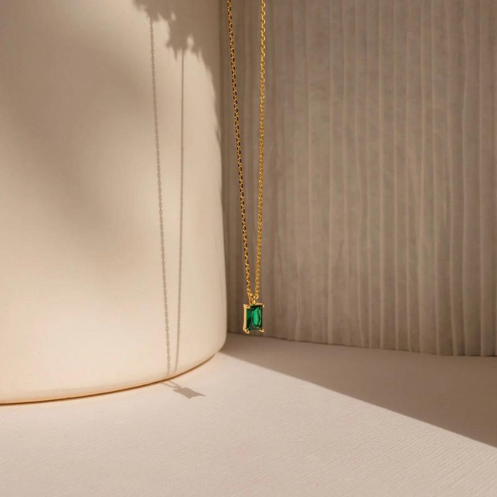 Maia Emerald Necklace Silver 18K Gold Plated