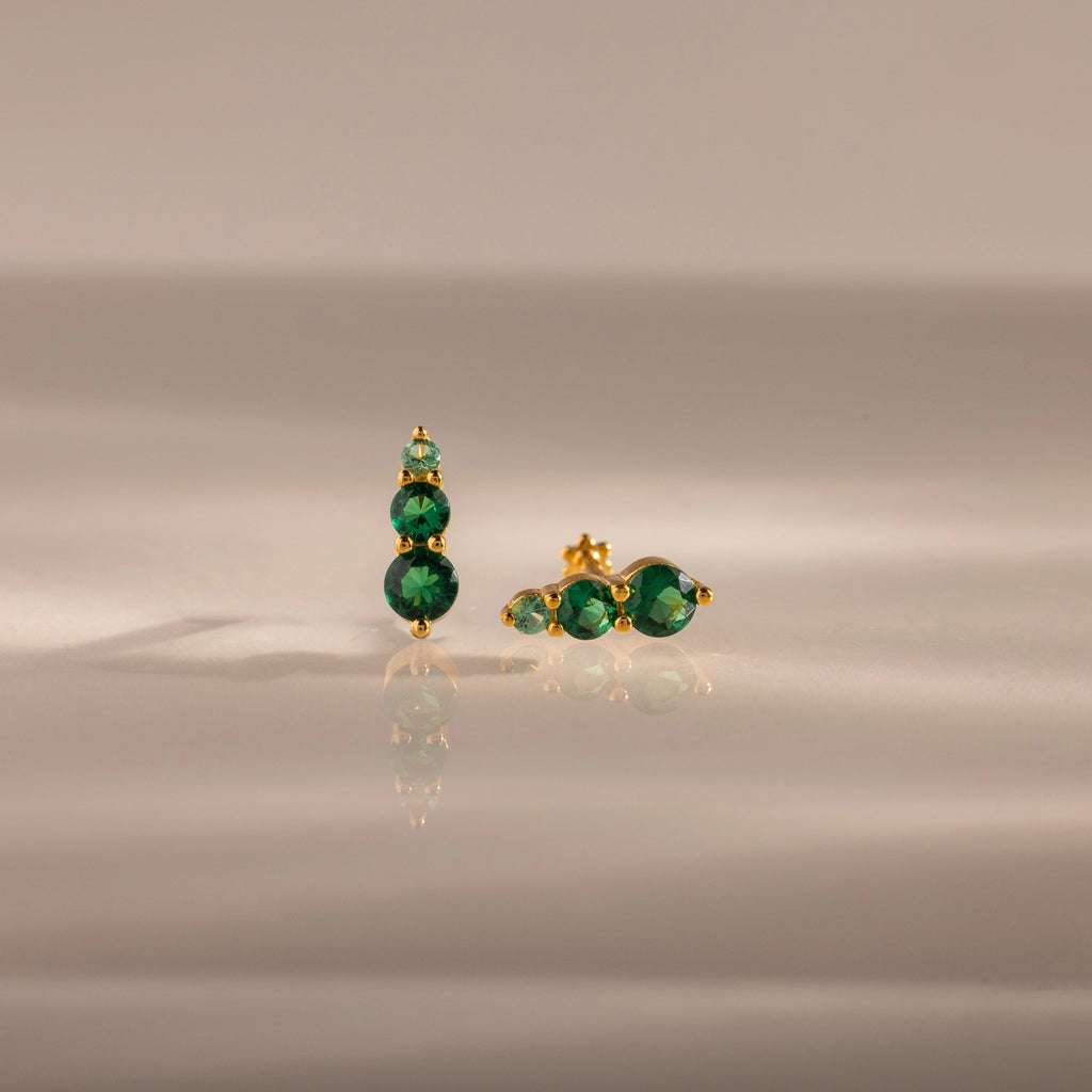 Ombre Emerald Flatback Studs Silver 18K Gold Plated
