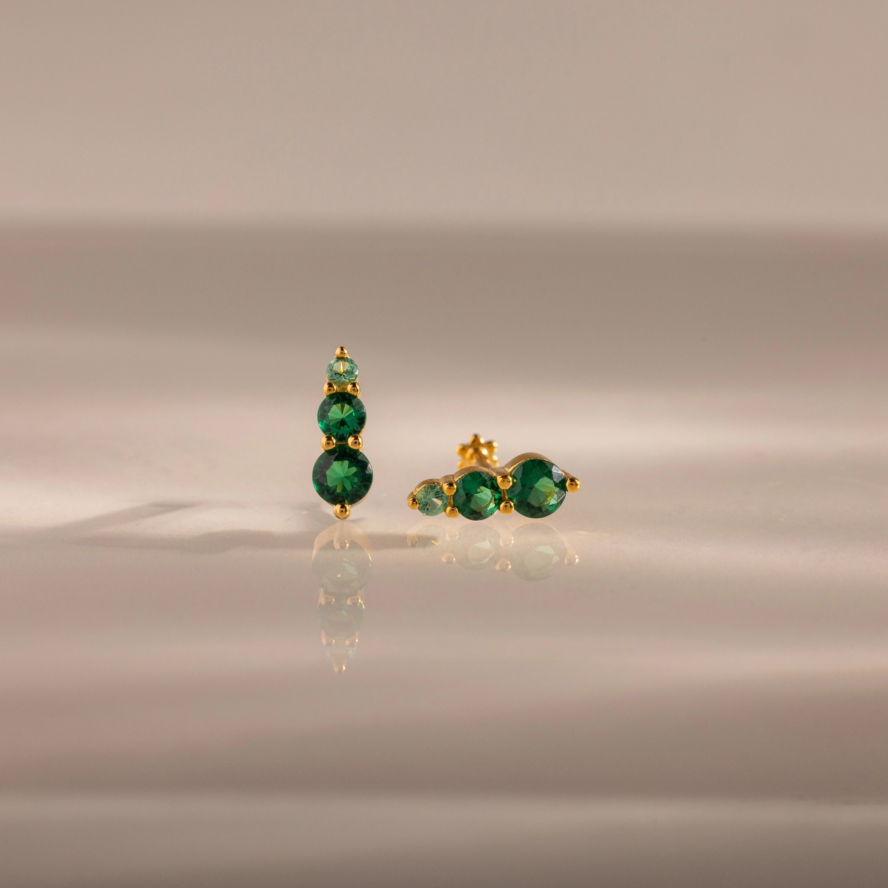 Ombre Emerald Flatback Studs Silver 18K Gold Plated