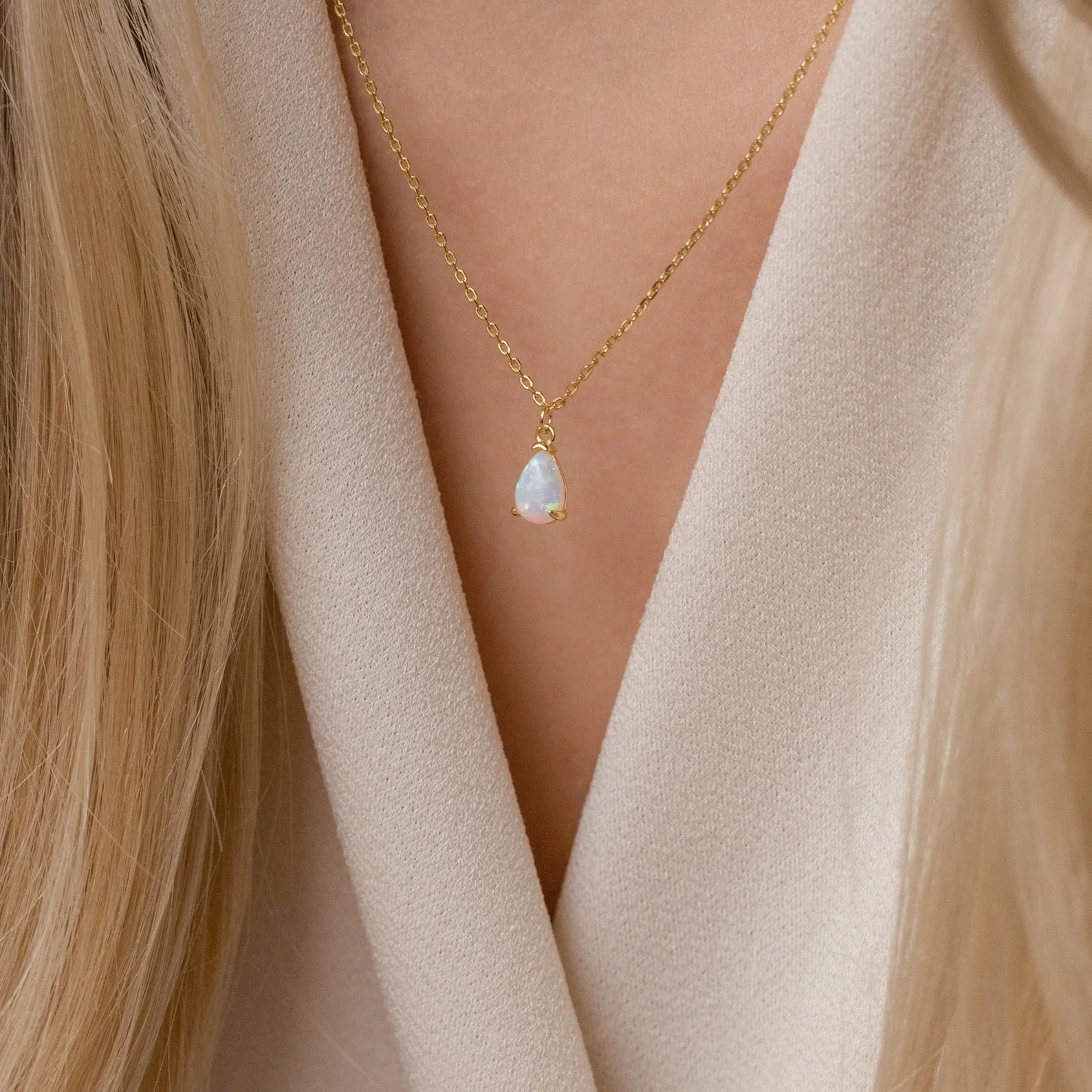 Tabitha Opal Drop Necklace Silver 18K Gold Plated