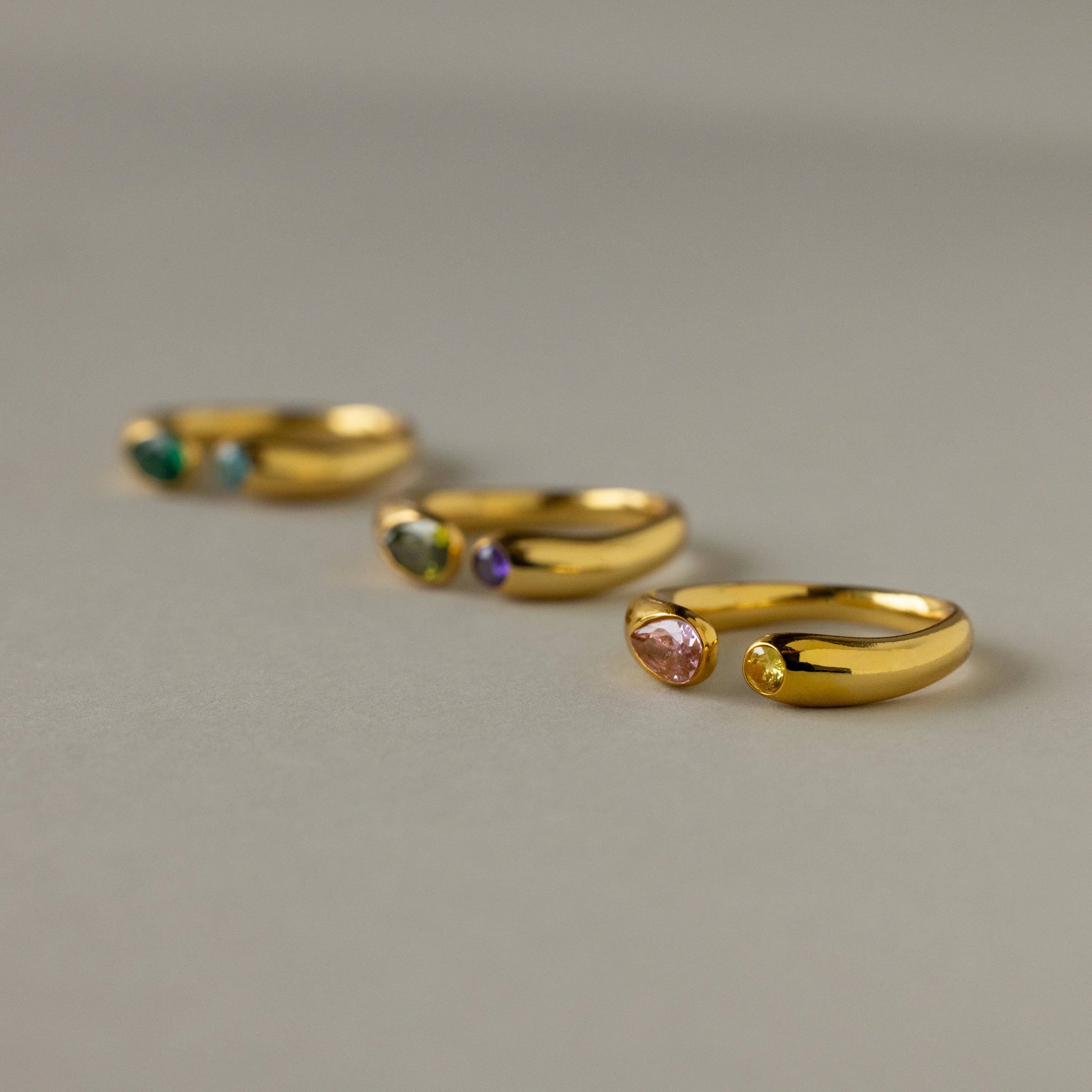 Toi et Moi Birthstone Signet Ring  Silver 18K Gold Plated