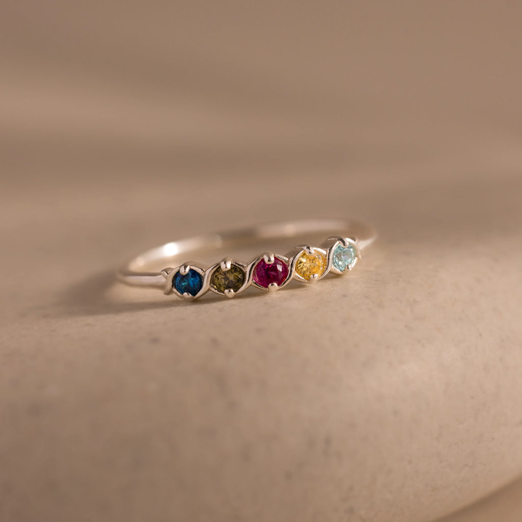Woven Multiple Birthstone Ring Silver 18K Gold Plated