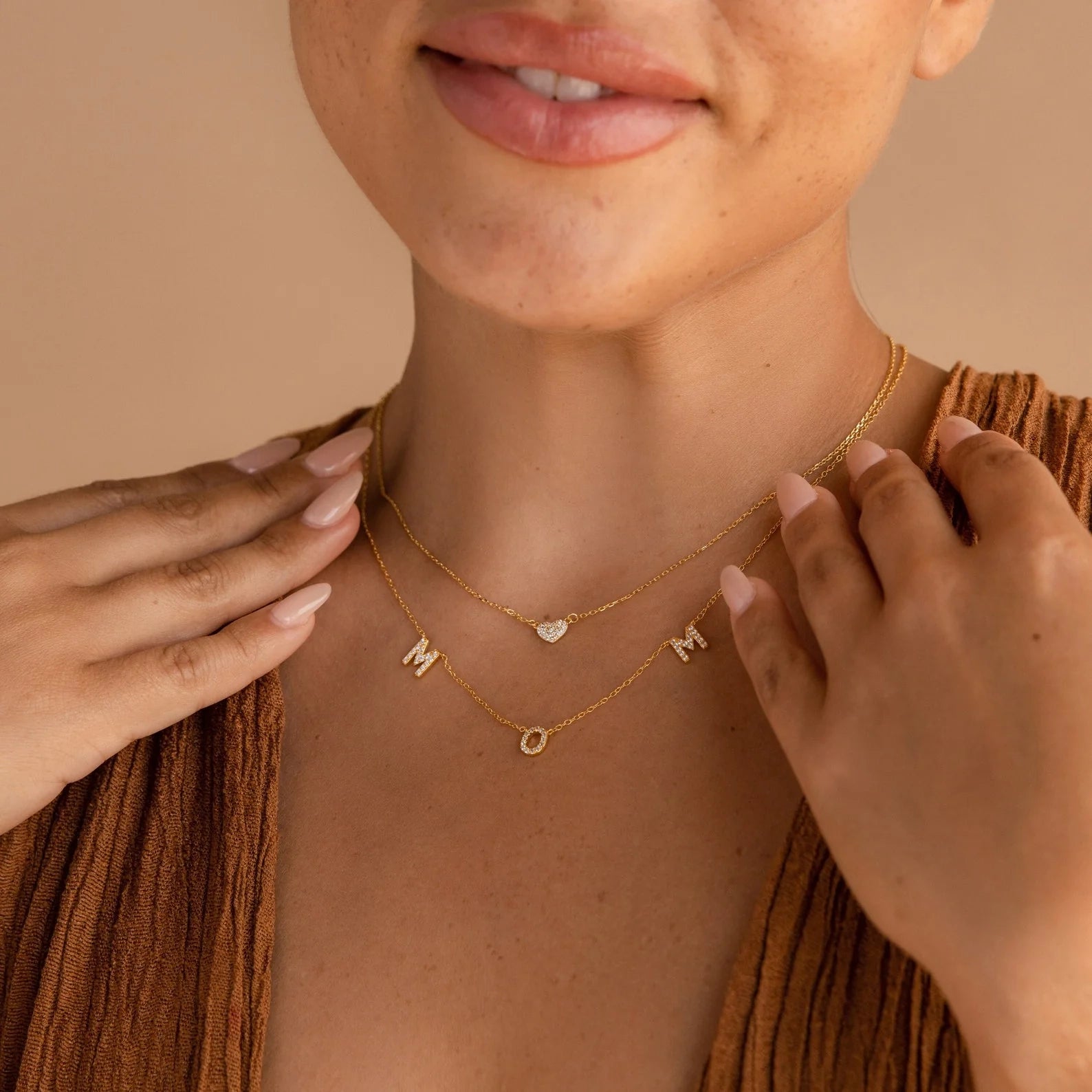 Diamonds Pave Mom Necklace Silver 18K Gold Plated