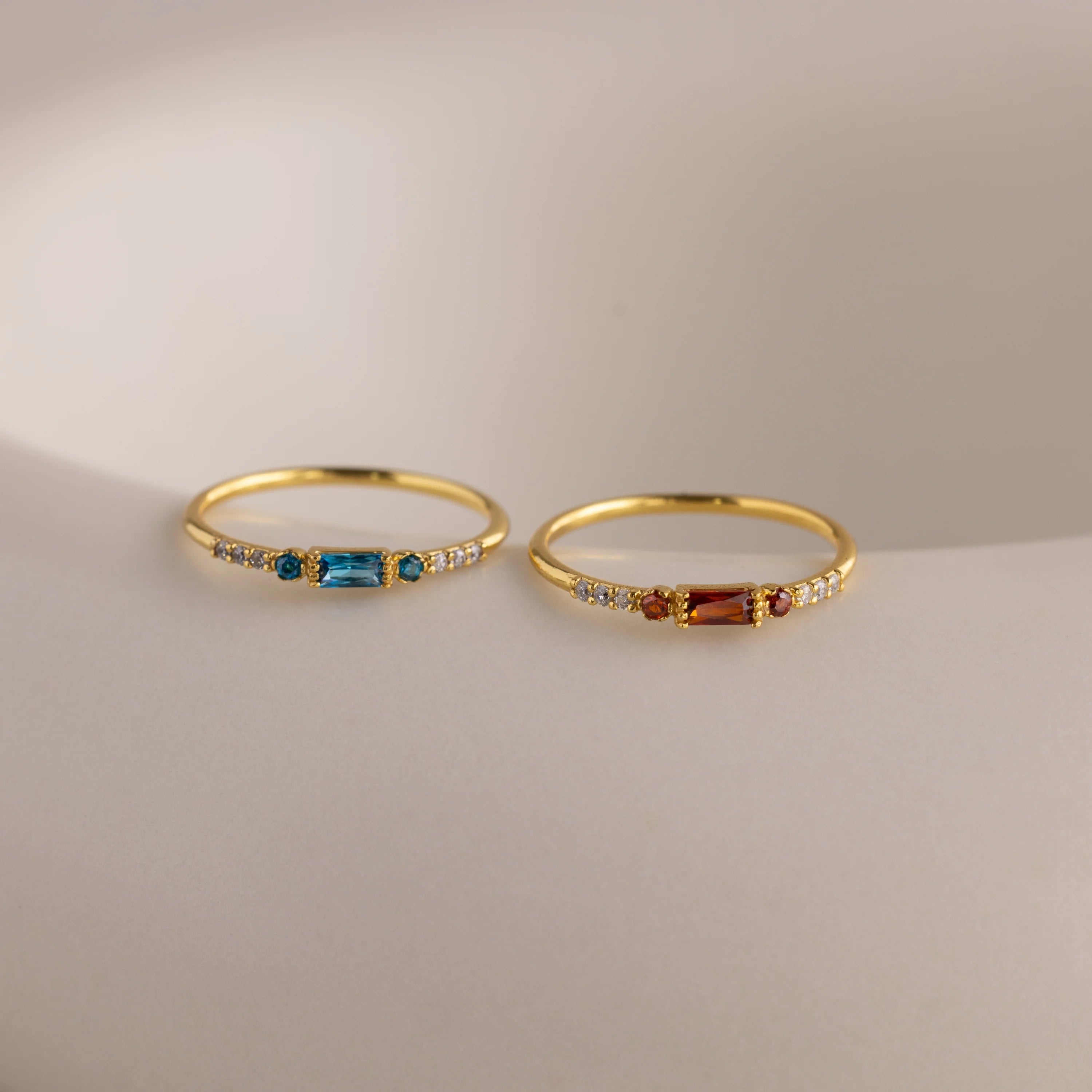 Dainty Blue Zircon Baguette Ring Silver 18K Gold Plated