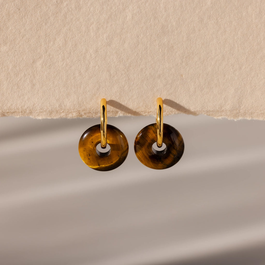 Tiger's Eye Duo Hoops Silver 18K Gold Plated