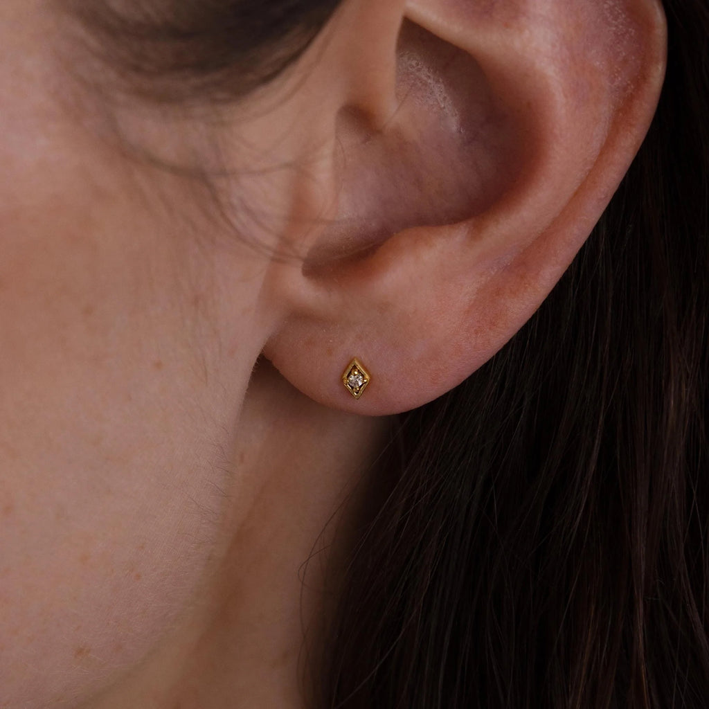 Geometric Amethyst Flat Back Studs Silver 18K Gold Plated