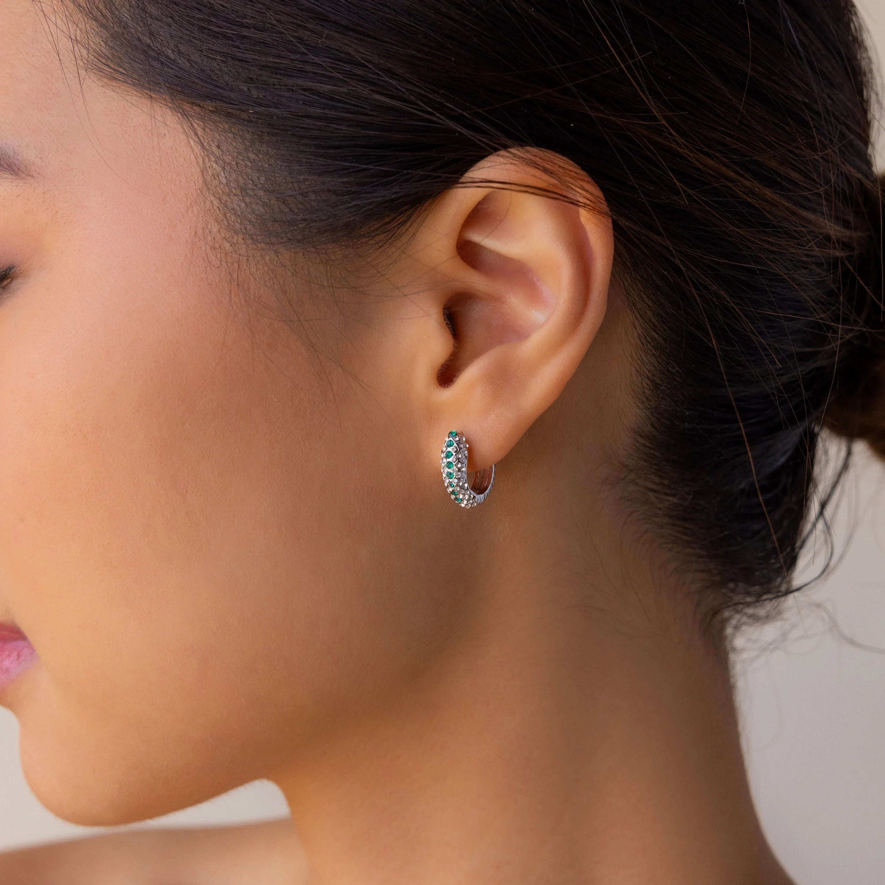Emerald Pave Snake Hoops Silver 18K Gold Plated