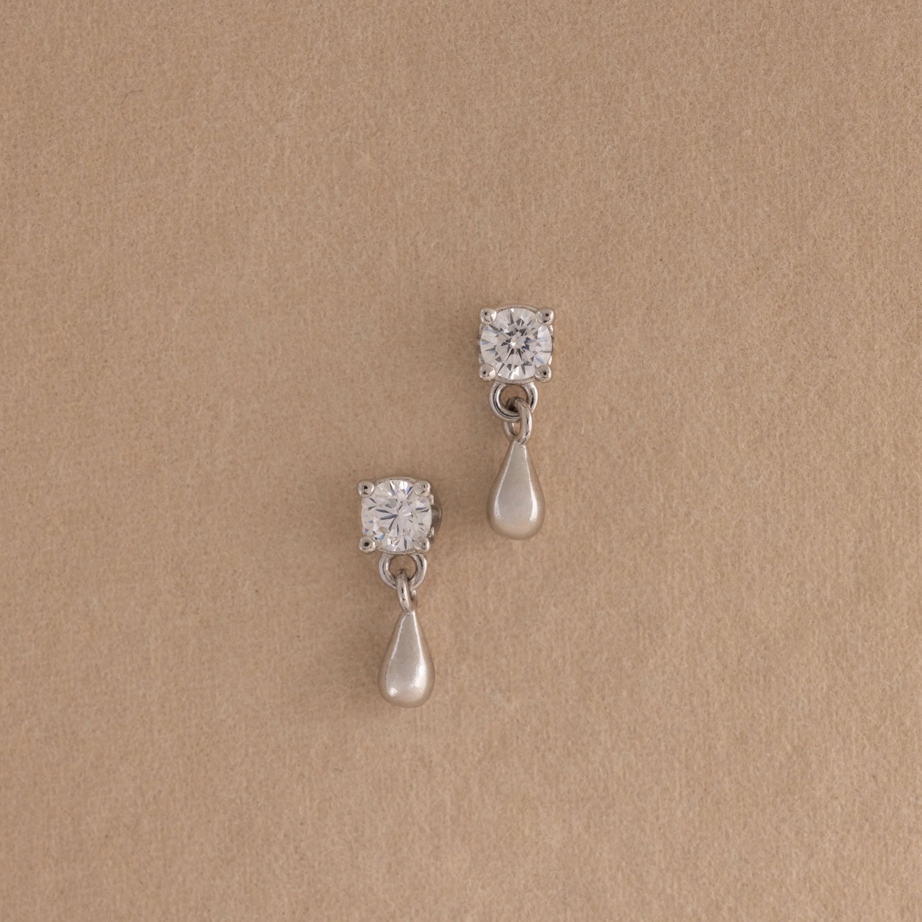 Diamond Droplet Studs Silver 18K Gold Plated