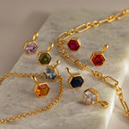 Hexagon Garnet Charm  Silver 18K Gold Plated