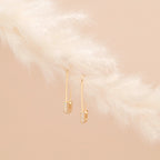 Pave Safety Pin Earrings Silver 18K Gold Plated