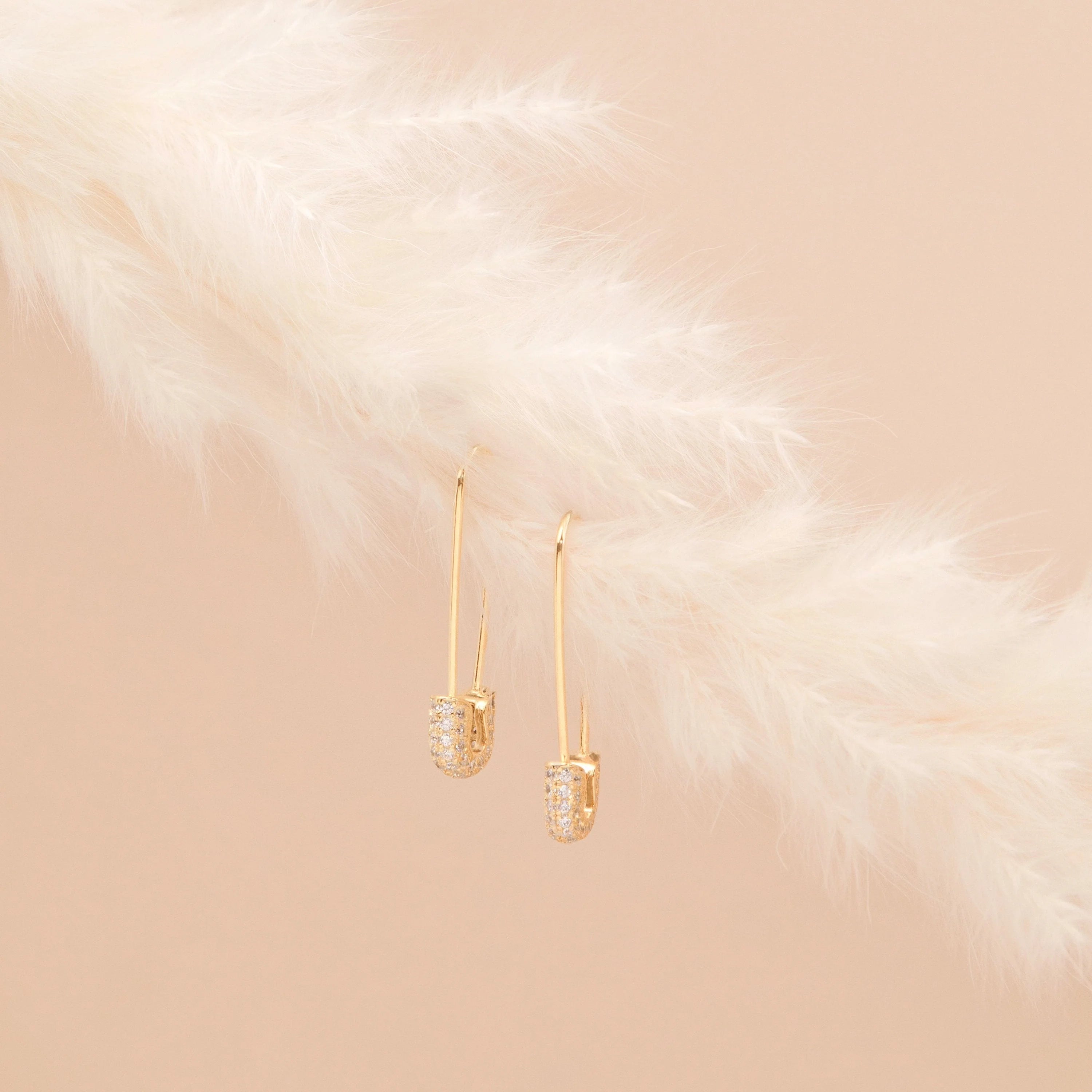 Pave Safety Pin Earrings Silver 18K Gold Plated