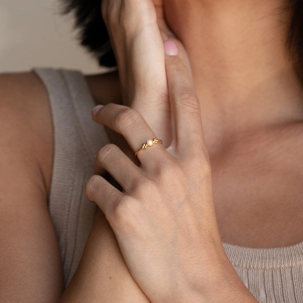 White Opal Ring Silver 18K Gold Plated