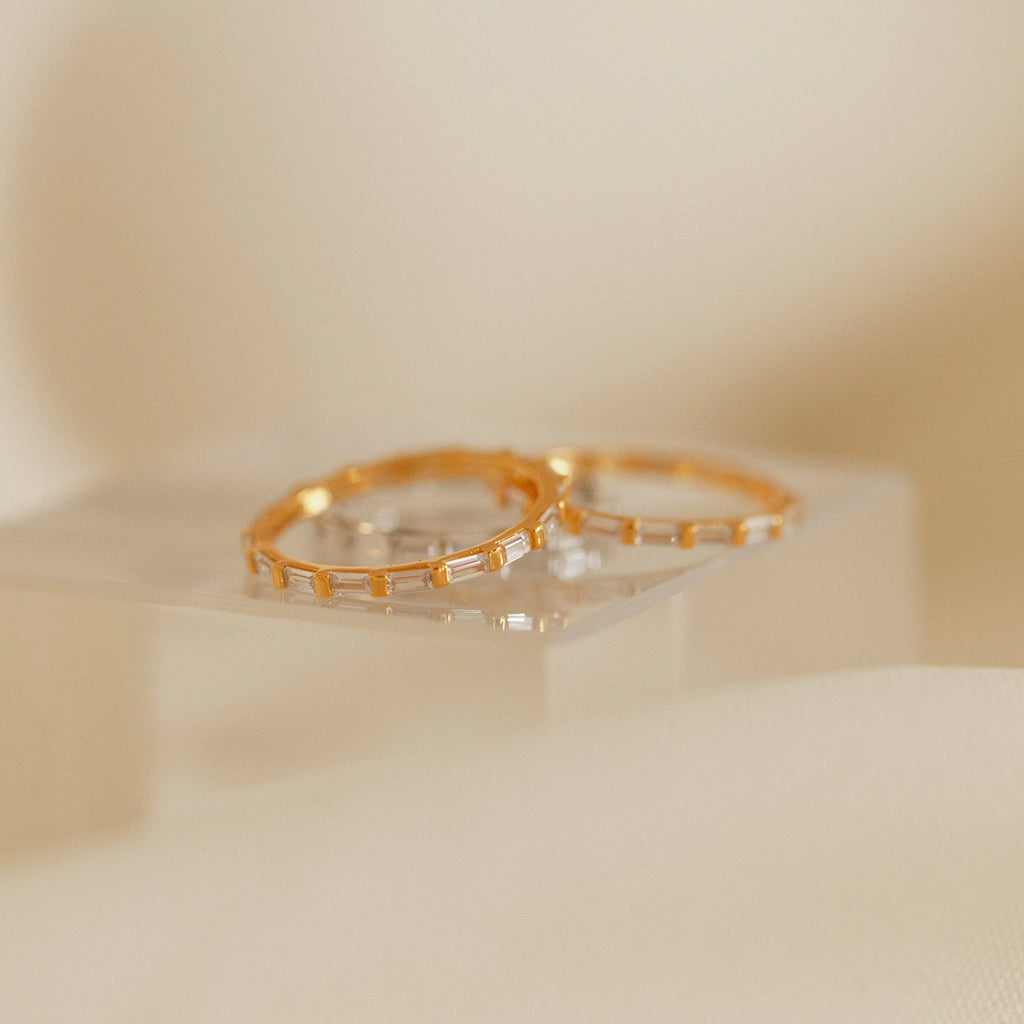 Diamond Baguette Eternity Ring Silver 18K Gold Plated