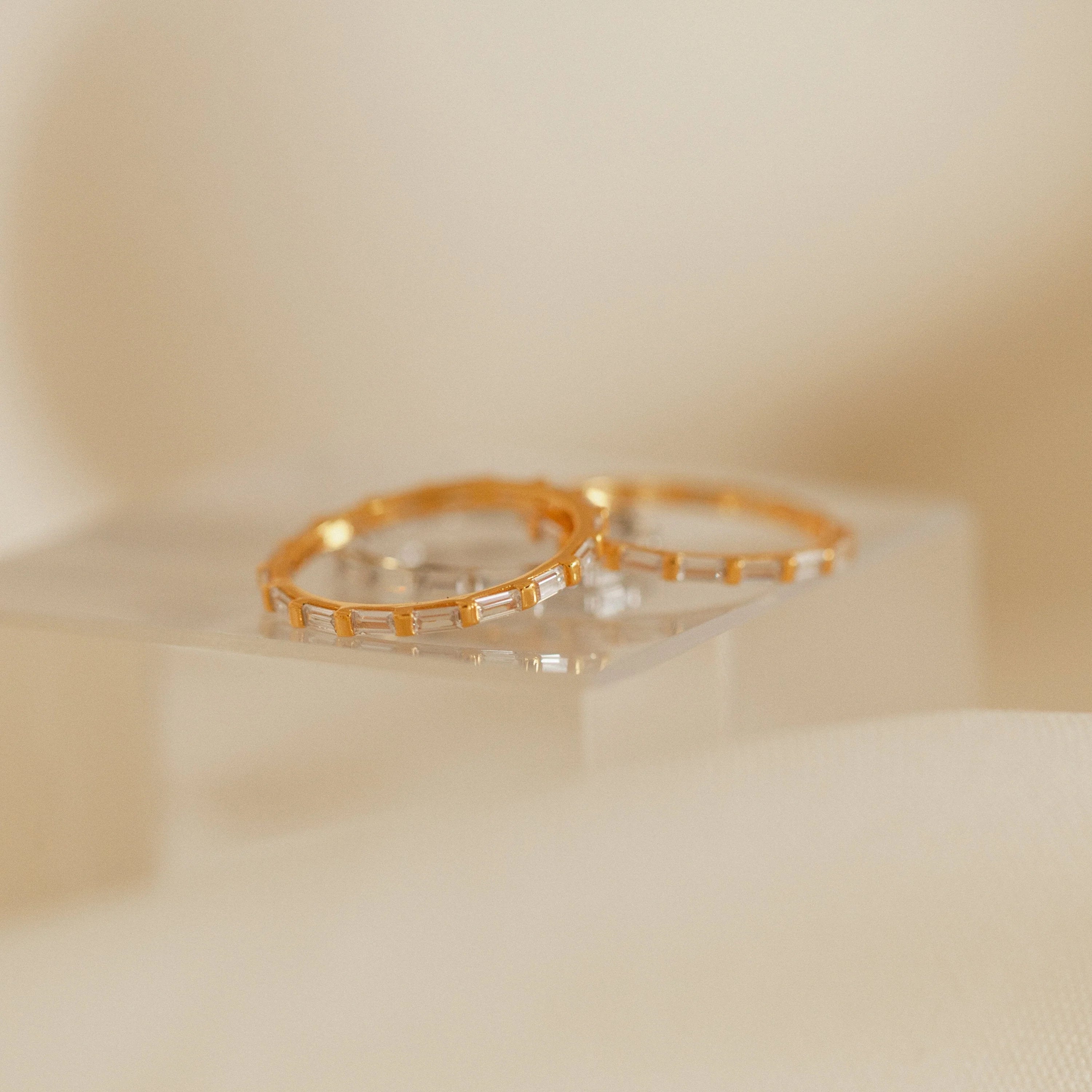 Diamond Baguette Eternity Ring Silver 18K Gold Plated