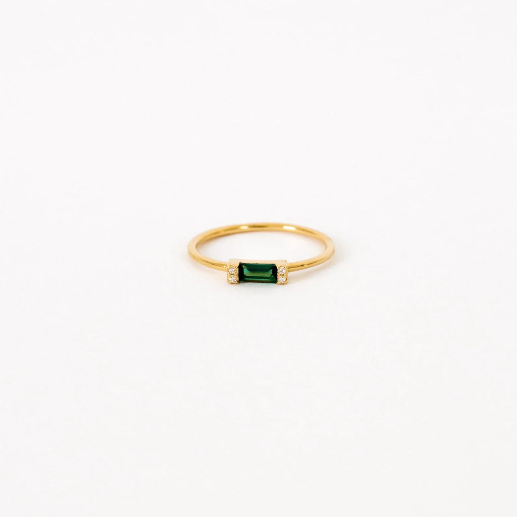 Baguette Cut Emerald Ring Silver 18K Gold Plated