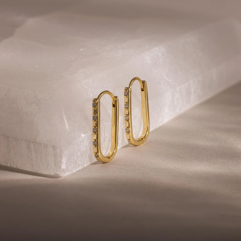 Dainty Pave Link Earrings  Silver 18K Gold Plated