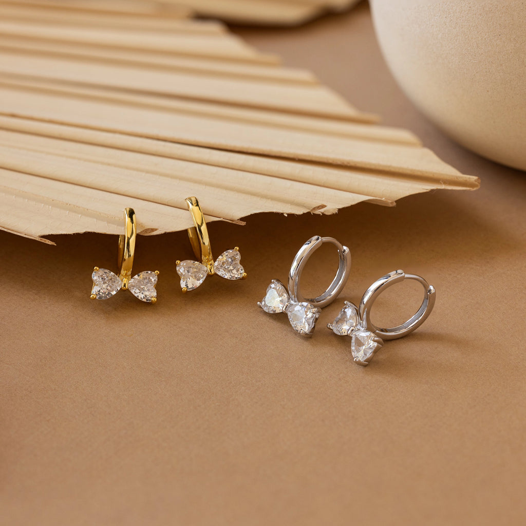 Diamond Bow Huggies Silver 18K Gold Plated