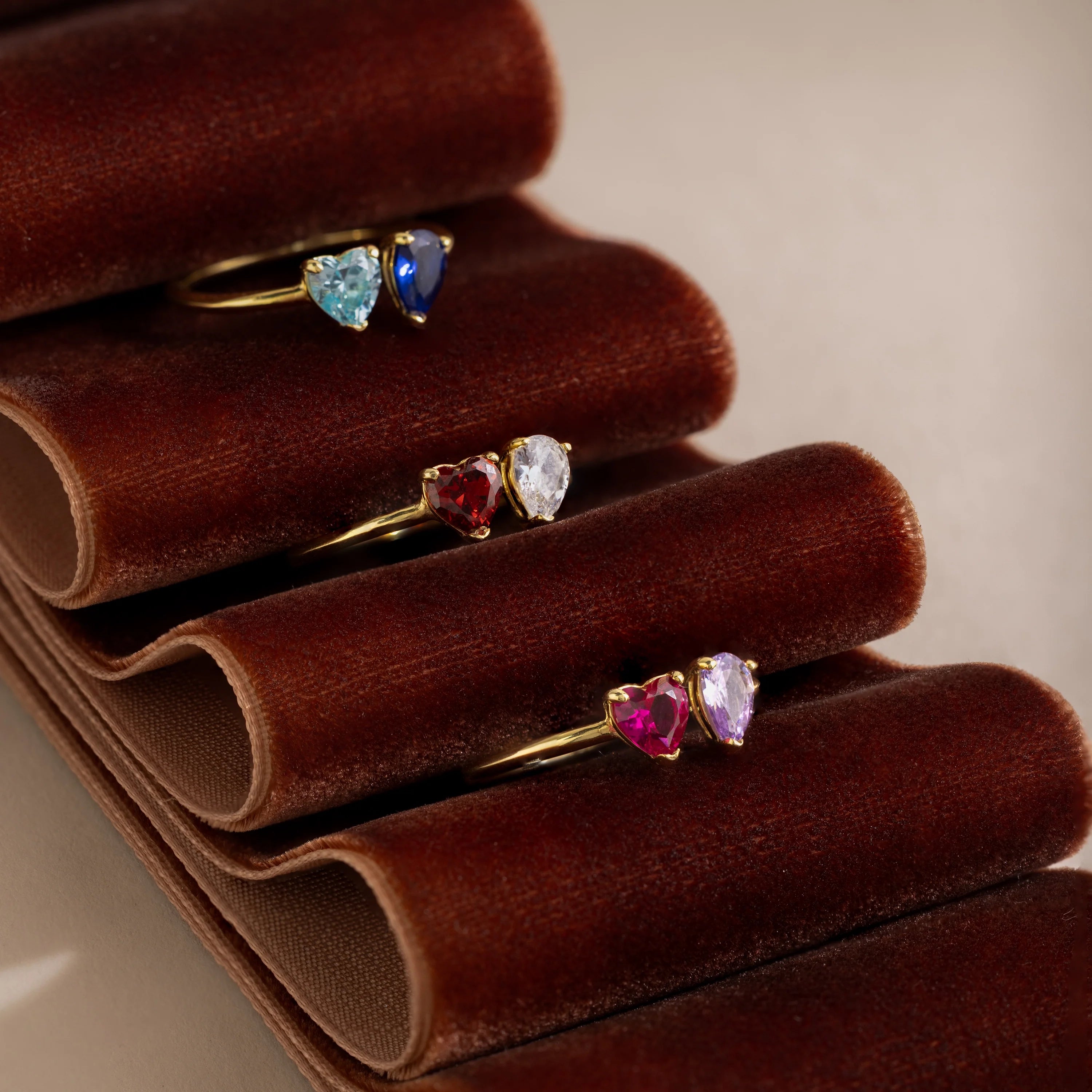 Toi et Moi Heart-Pear Cut Birthstone Ring Silver 18K Gold Plated