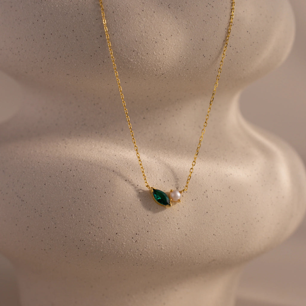 Marquise Birthstone Pearl Necklace Silver 18K Gold Plated