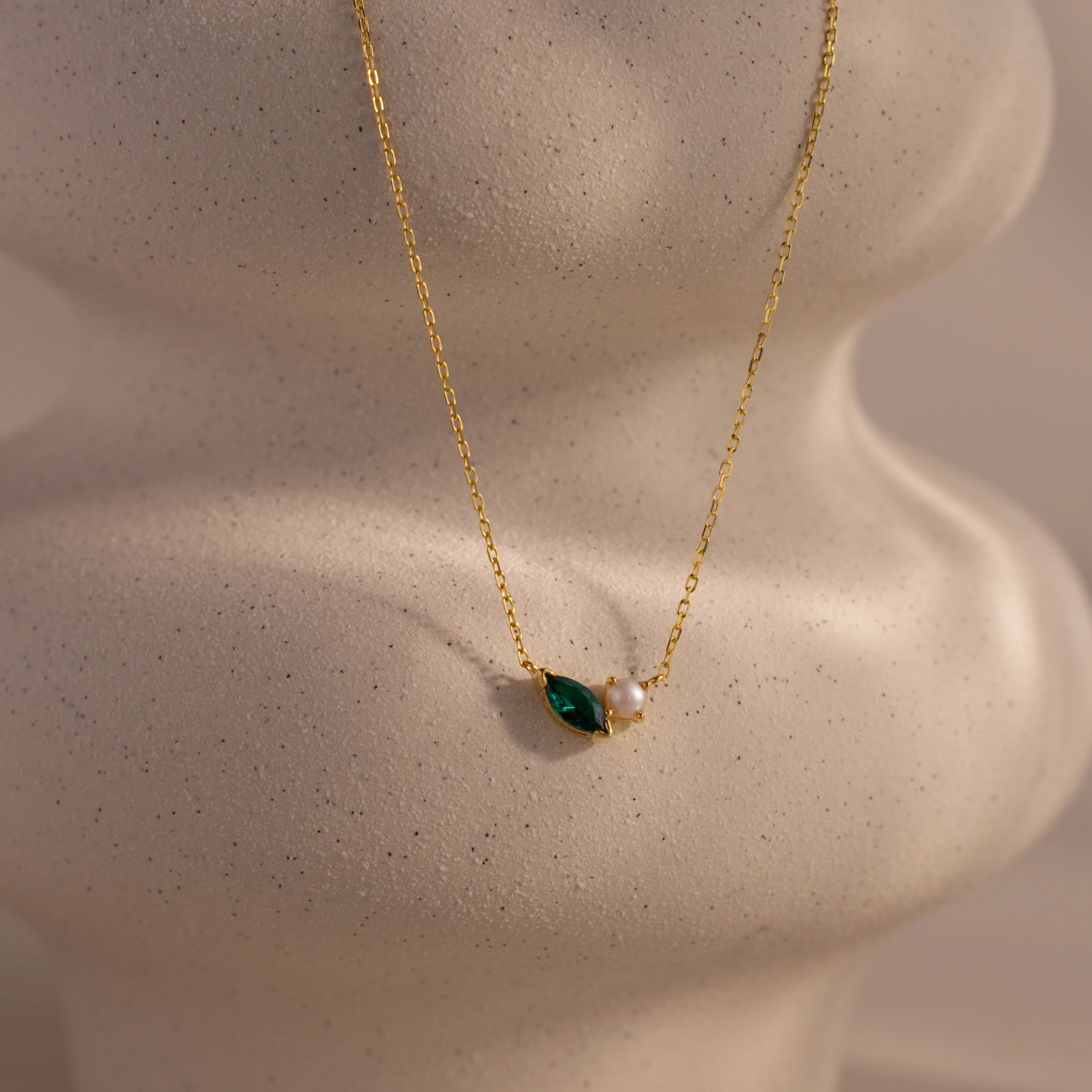 Marquise Birthstone Pearl Necklace Silver 18K Gold Plated