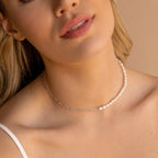 Pearl & Paperclip Chain Necklace Silver 18K Gold Plated