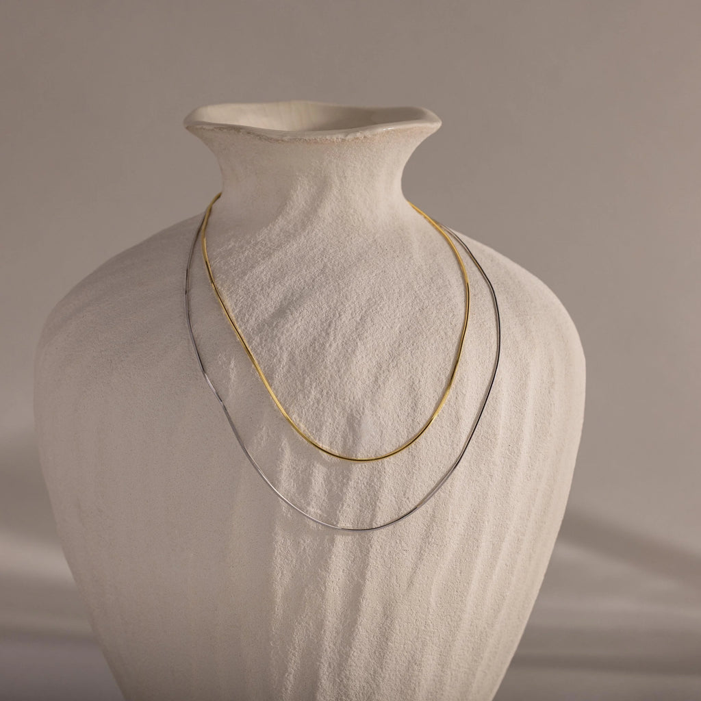 Dainty Herringbone Necklace Silver 18K Gold Plated