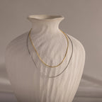 Dainty Herringbone Necklace Silver 18K Gold Plated