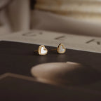 Diamond Heart Shaped Pearl Studs Silver 18K Gold Plated