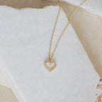 Pave Heart Charm Necklace Silver 18K Gold Plated