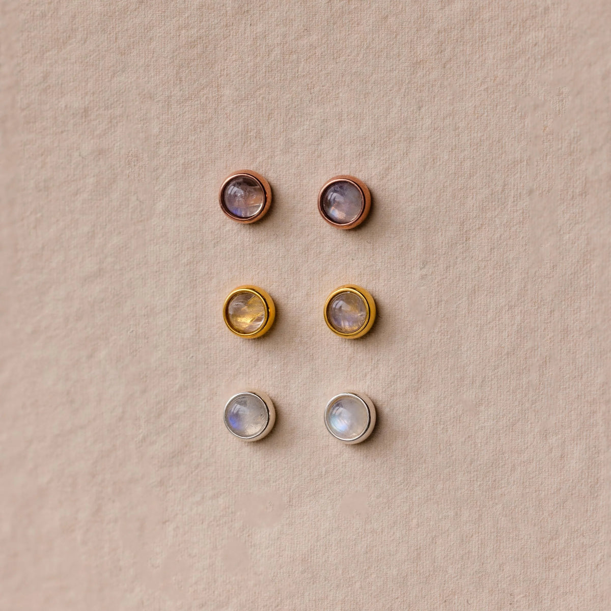 Moonstone Bezel Studs Silver 18K Gold Plated