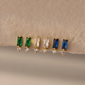 Blue Zircon Baguette Cut Drop Studs Silver 18K Gold Plated