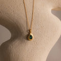 Emerald Diamond Ribbed Pendant Necklace Silver 18K Gold Plated