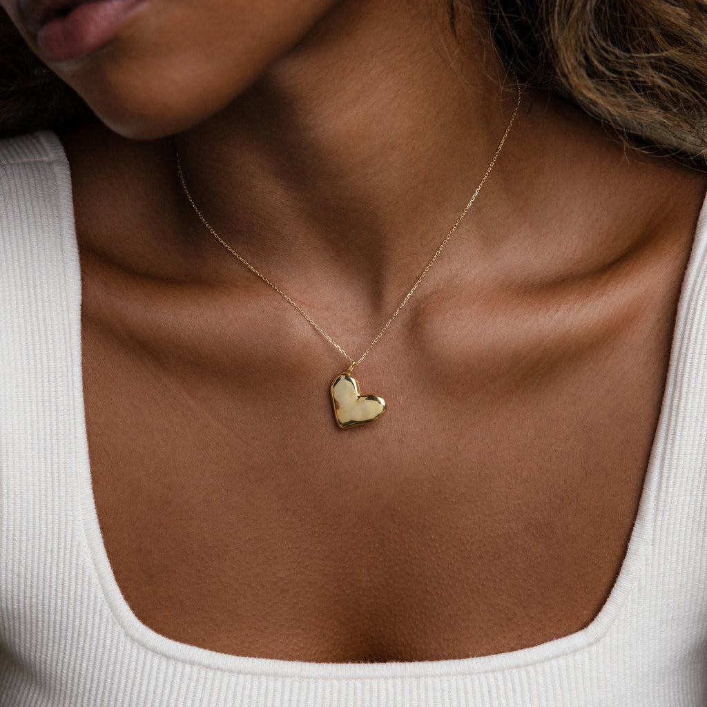 Organic Heart Locket Necklace Silver 18K Gold Plated