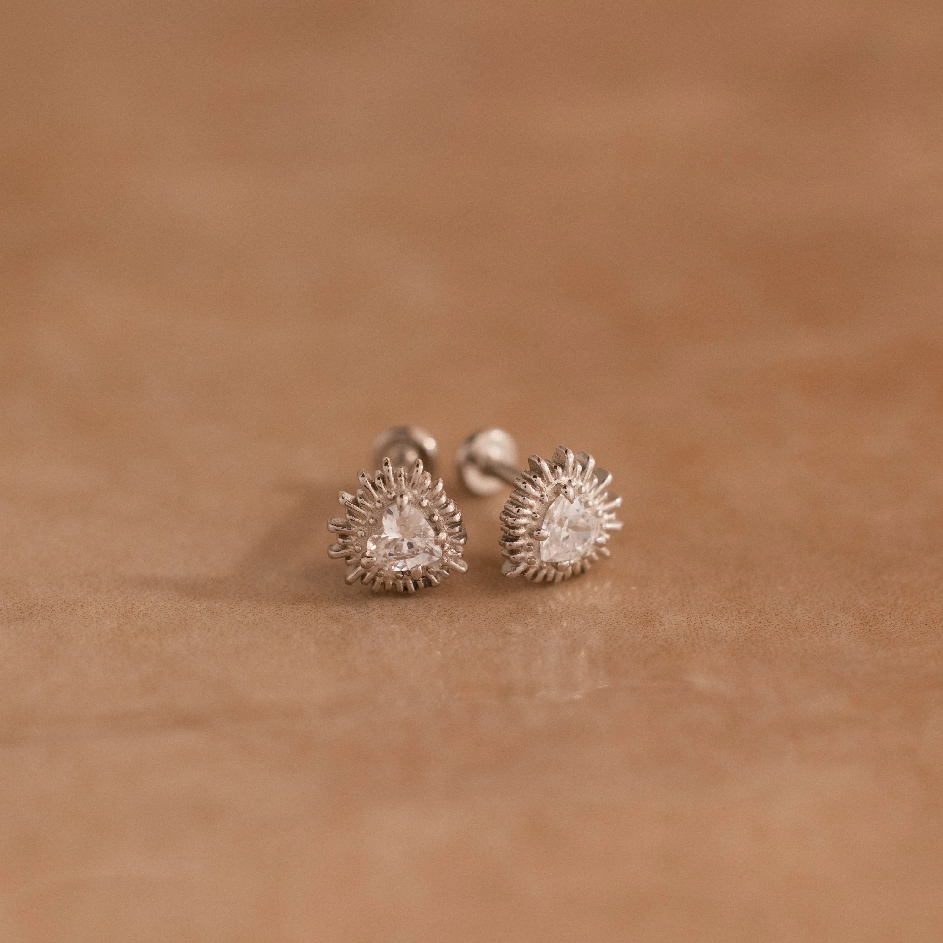 Diamonds Sacred Heart Flatback Studs Silver 18K Gold Plated