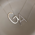 Large Sideways Initial charm Necklace Silver 18K Gold Plated
