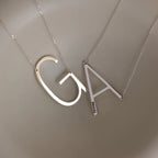 Large Sideways Initial charm Necklace Silver 18K Gold Plated