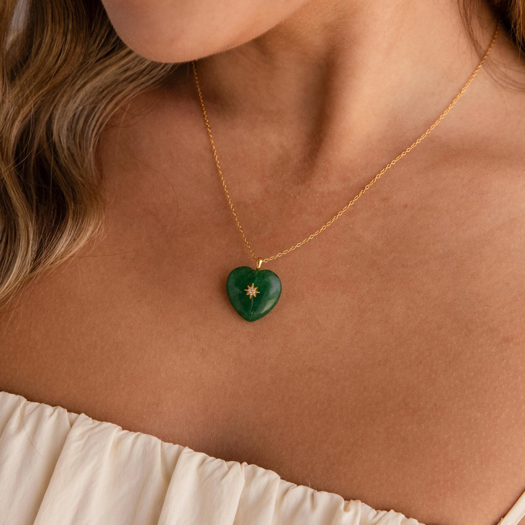 Jade Heart North Star Necklace Silver 18K Gold Plated