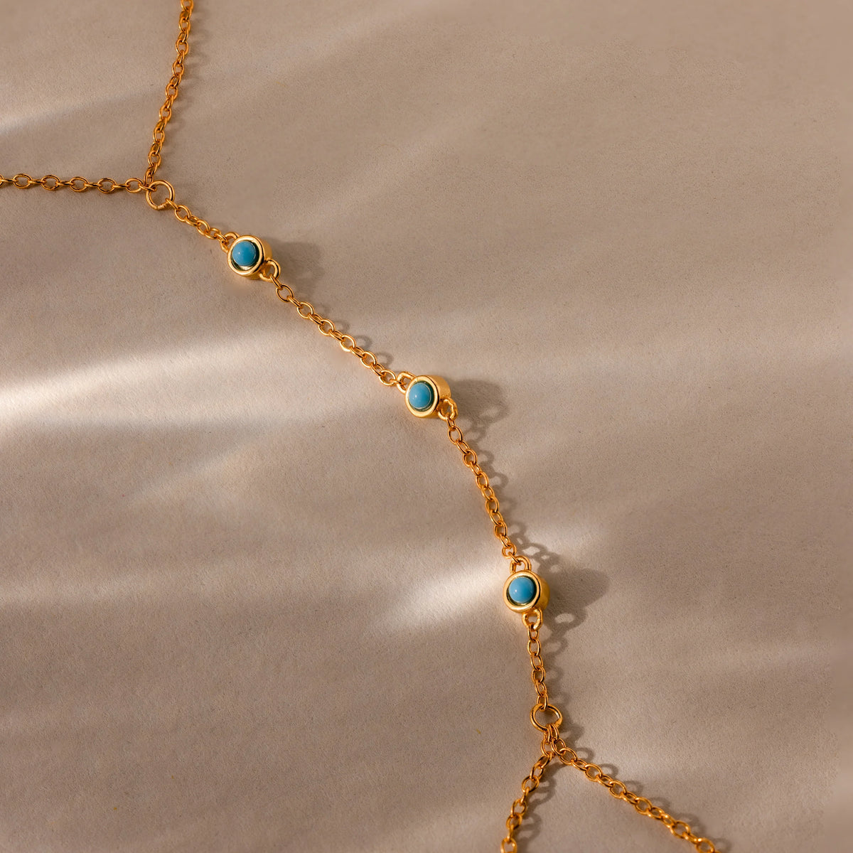 Turquoise Hand Chain Bracelet Silver 18K Gold Plated