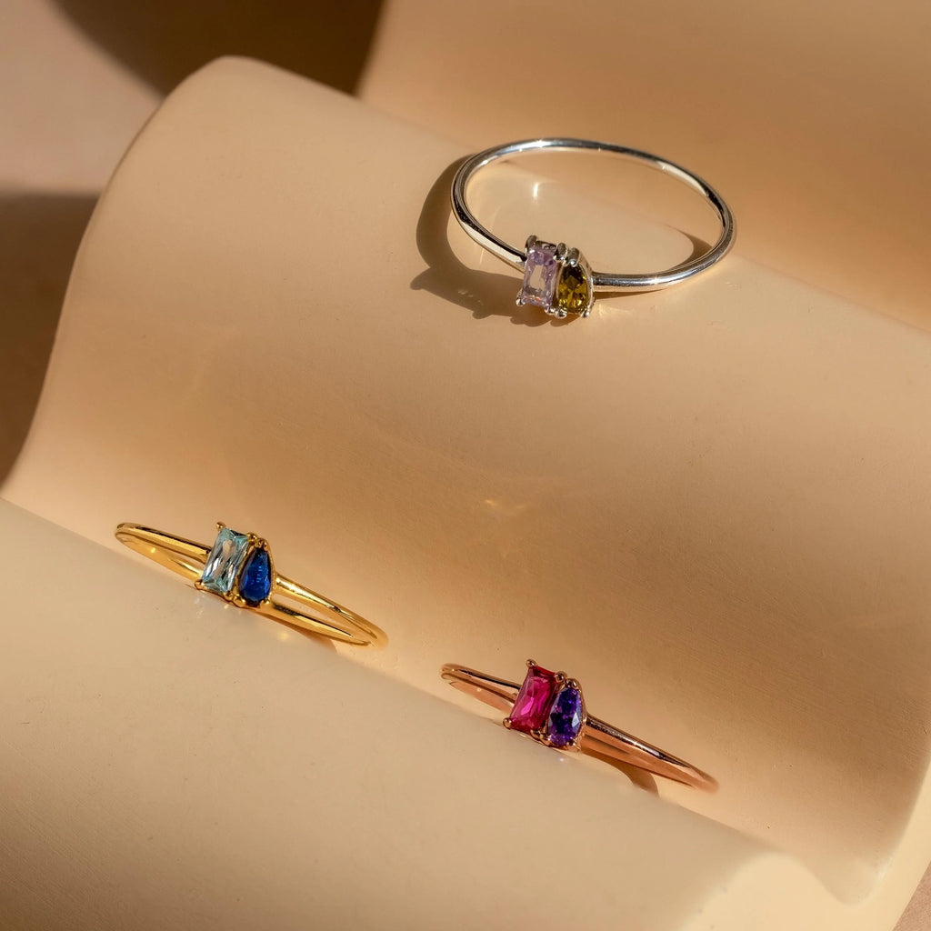 Toi et Moi Birthstone Ring Silver 18K Gold Plated