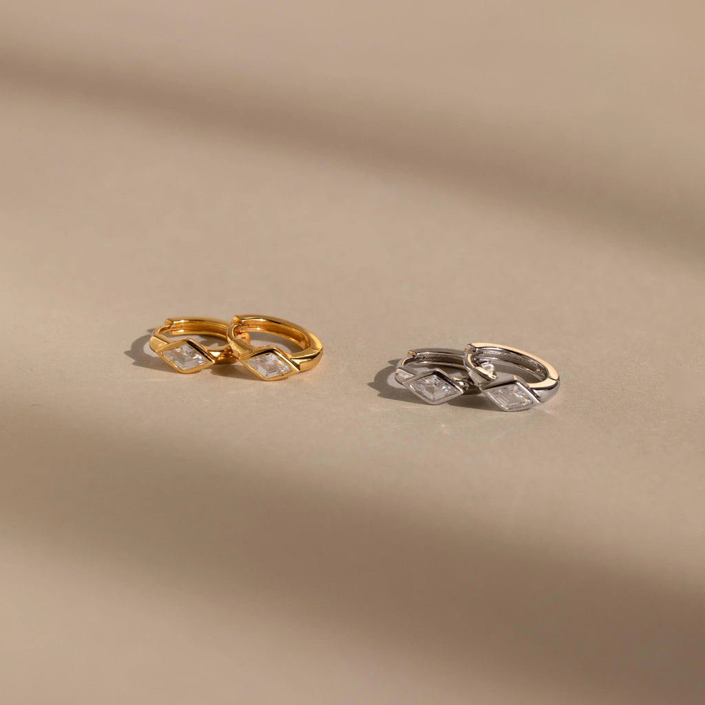 Sapphire Rhombus Huggies Silver 18K Gold Plated