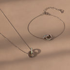 Interlocking Opal Inlay Necklace and Bracelet Set Silver 18K Gold Plated