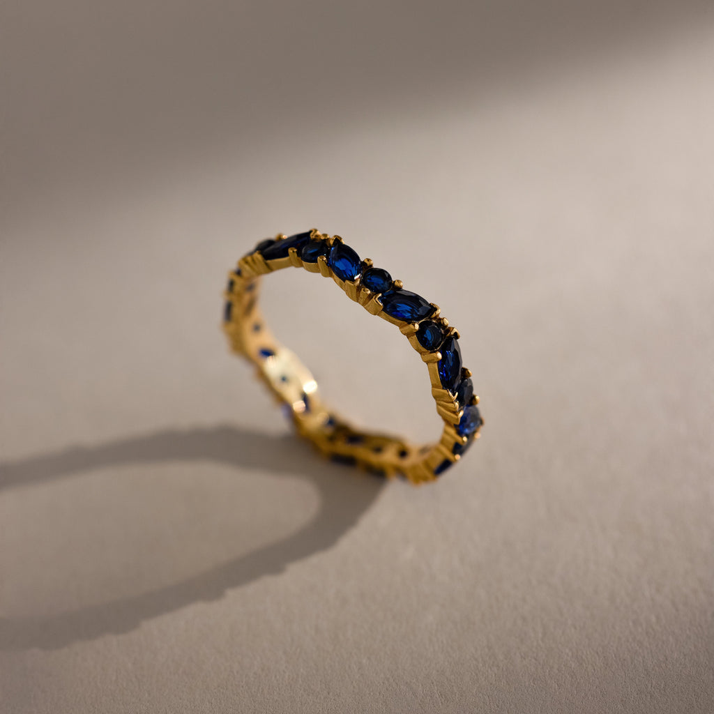 Staggered Marquise Sapphire Ring Silver 18K Gold Plated
