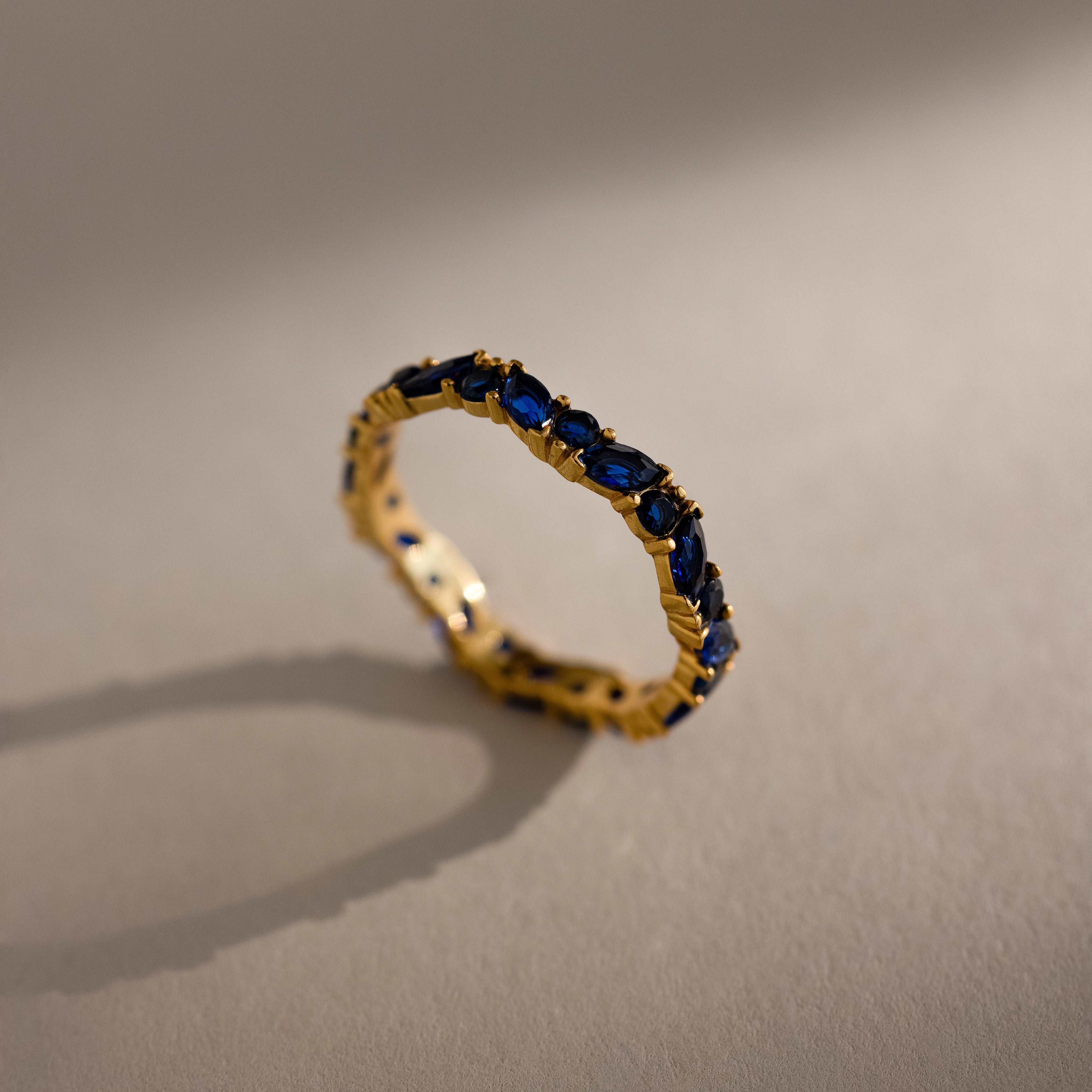 Staggered Marquise Sapphire Ring Silver 18K Gold Plated