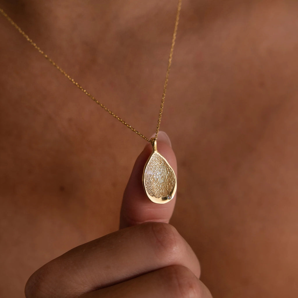 Fingerprint Teardrop Pendant Necklace Silver 18K Gold Plated